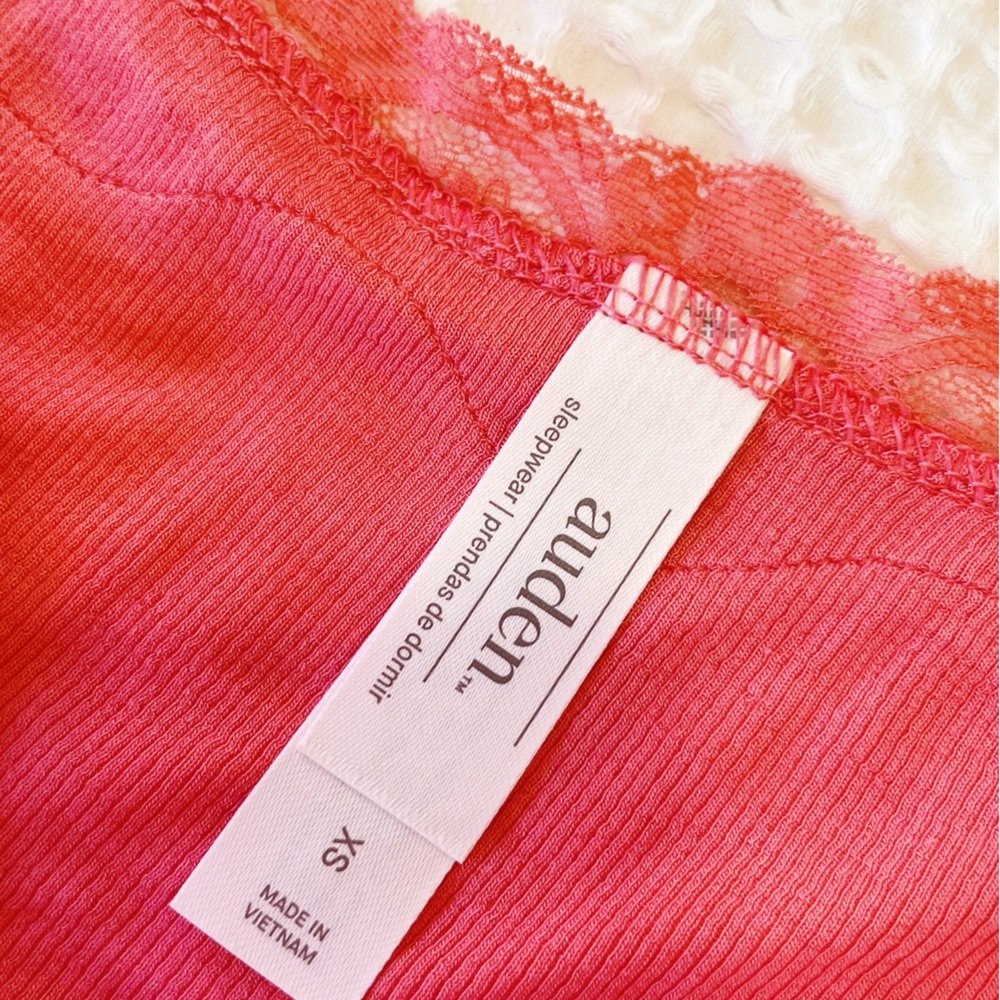 Auden Stretchy Soft Lace Trim Sleep Set – XS – Coral Pink - Picture 4 of 4